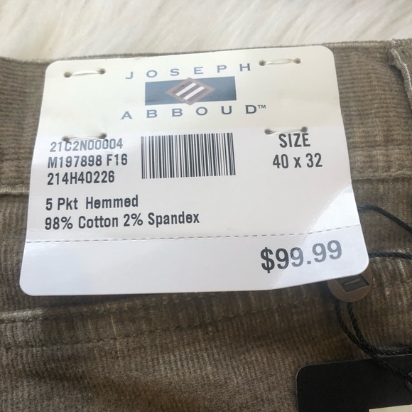 Joseph Abboud NWT Dark Khaki Baby Corduroy 5-Pocket Pants Men’s Size 40x32 - Picture 4 of 6